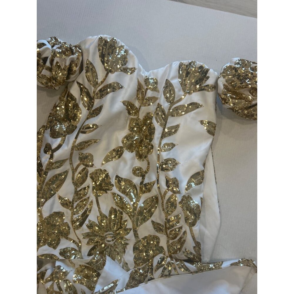 Markarian Esmee Off The Shoulder Sequin Embellished Duchesse Satin Dress Gol NWT - Picture 4 of 8